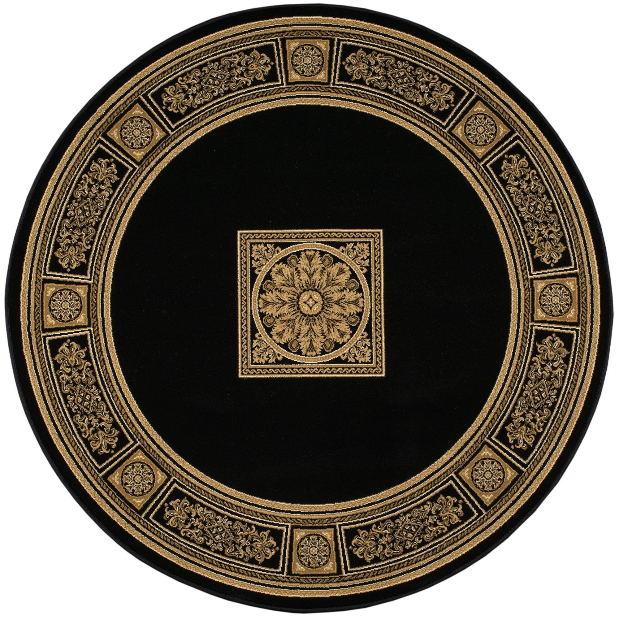Da Vinci Aubusson Rosette Black Rug