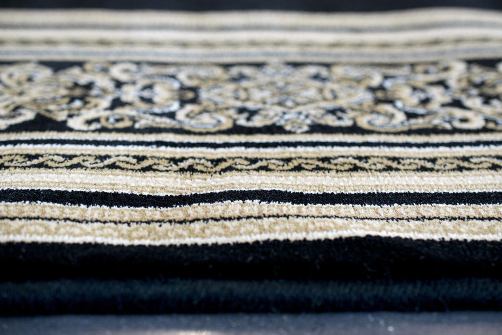 Da Vinci Aubusson Rosette Black Rug