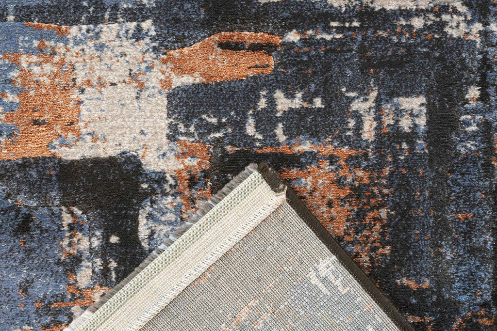 Quartz Distressed Grid Blue Rug