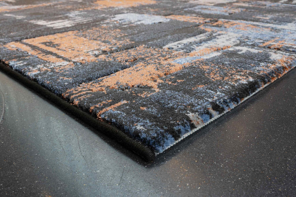 Quartz Distressed Grid Blue Rug