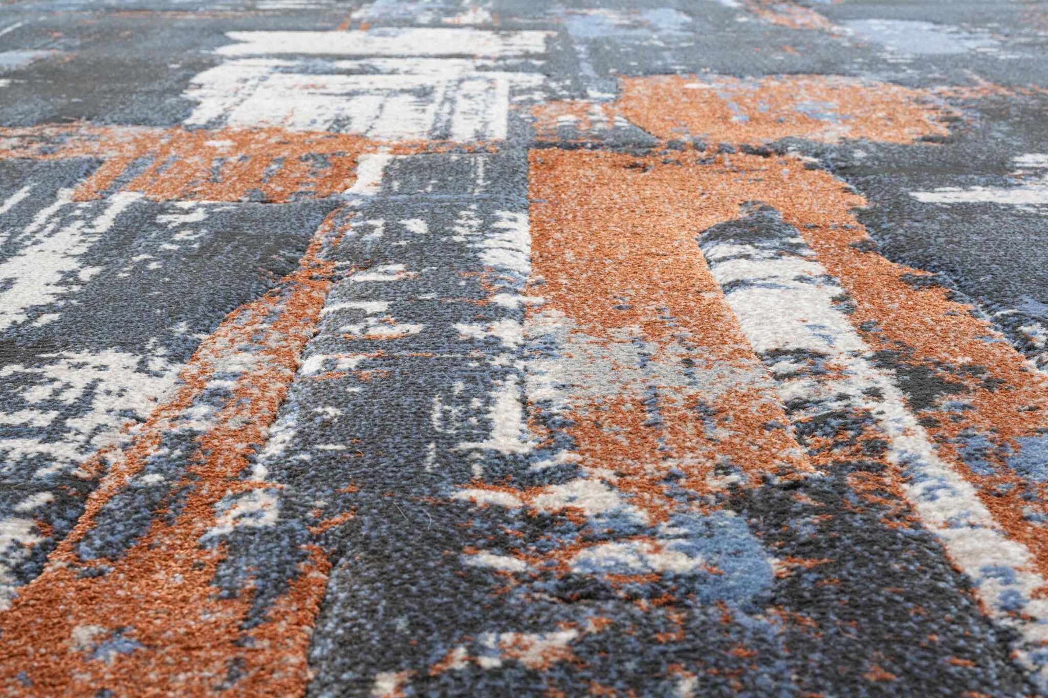 Quartz Distressed Grid Blue Rug