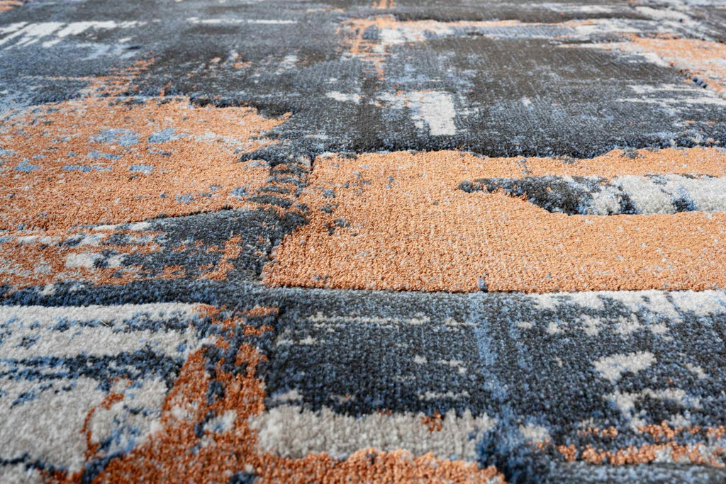 Quartz Distressed Grid Blue Rug
