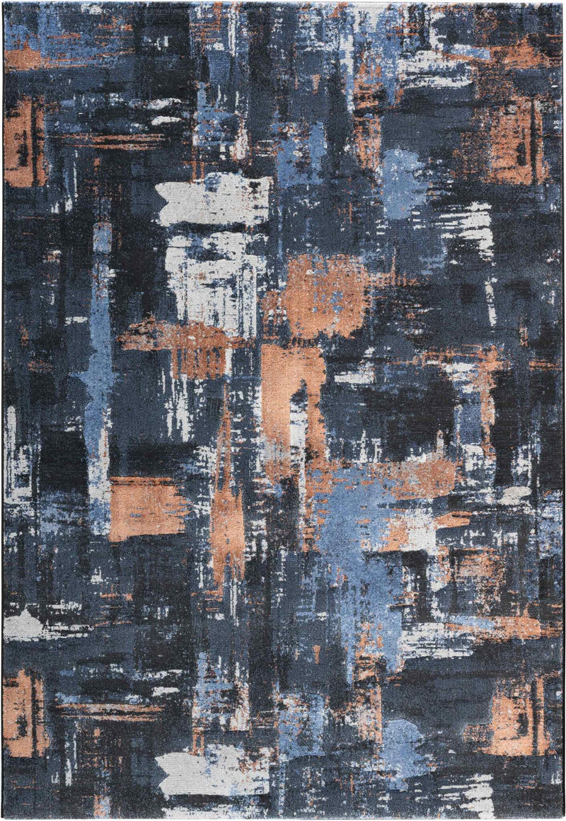 Quartz Distressed Grid Blue Rug