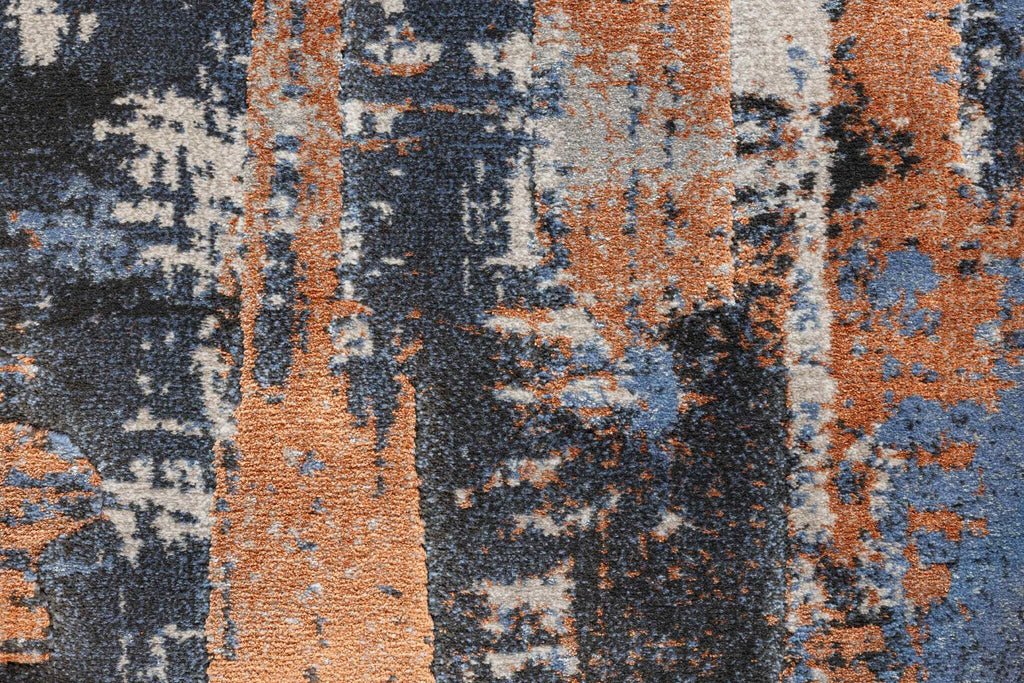 Quartz Distressed Grid Blue Rug