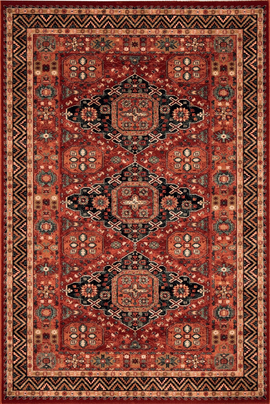 Kashqai Kazak Triple Medallion Terracotta Rug