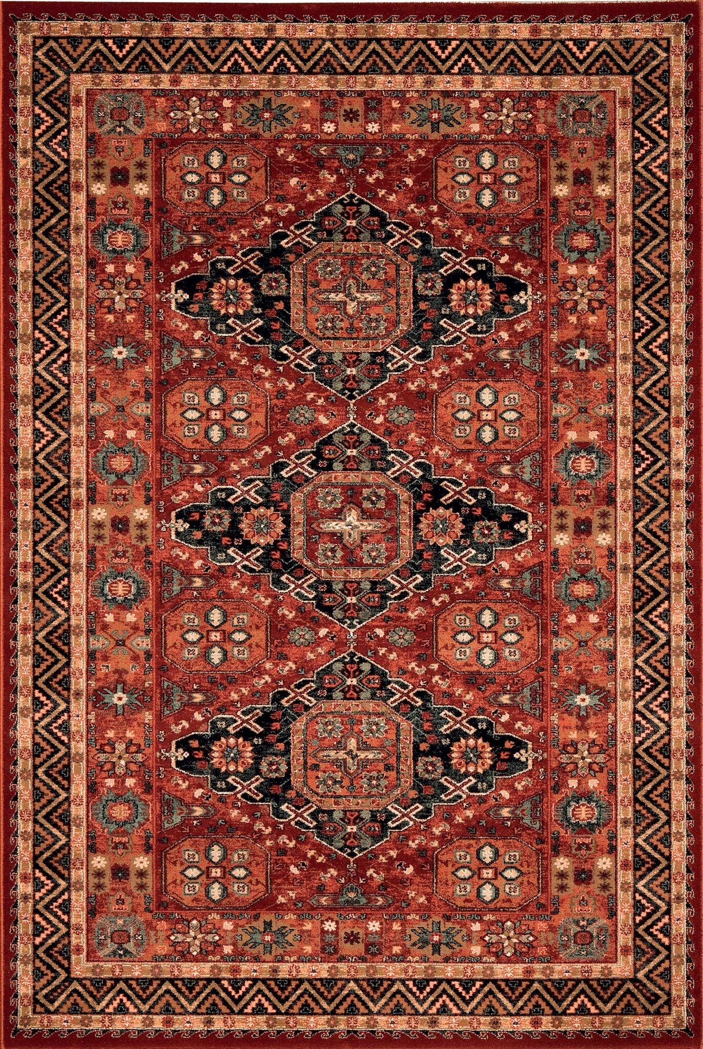 Kashqai Kazak Triple Medallion Terracotta Rug