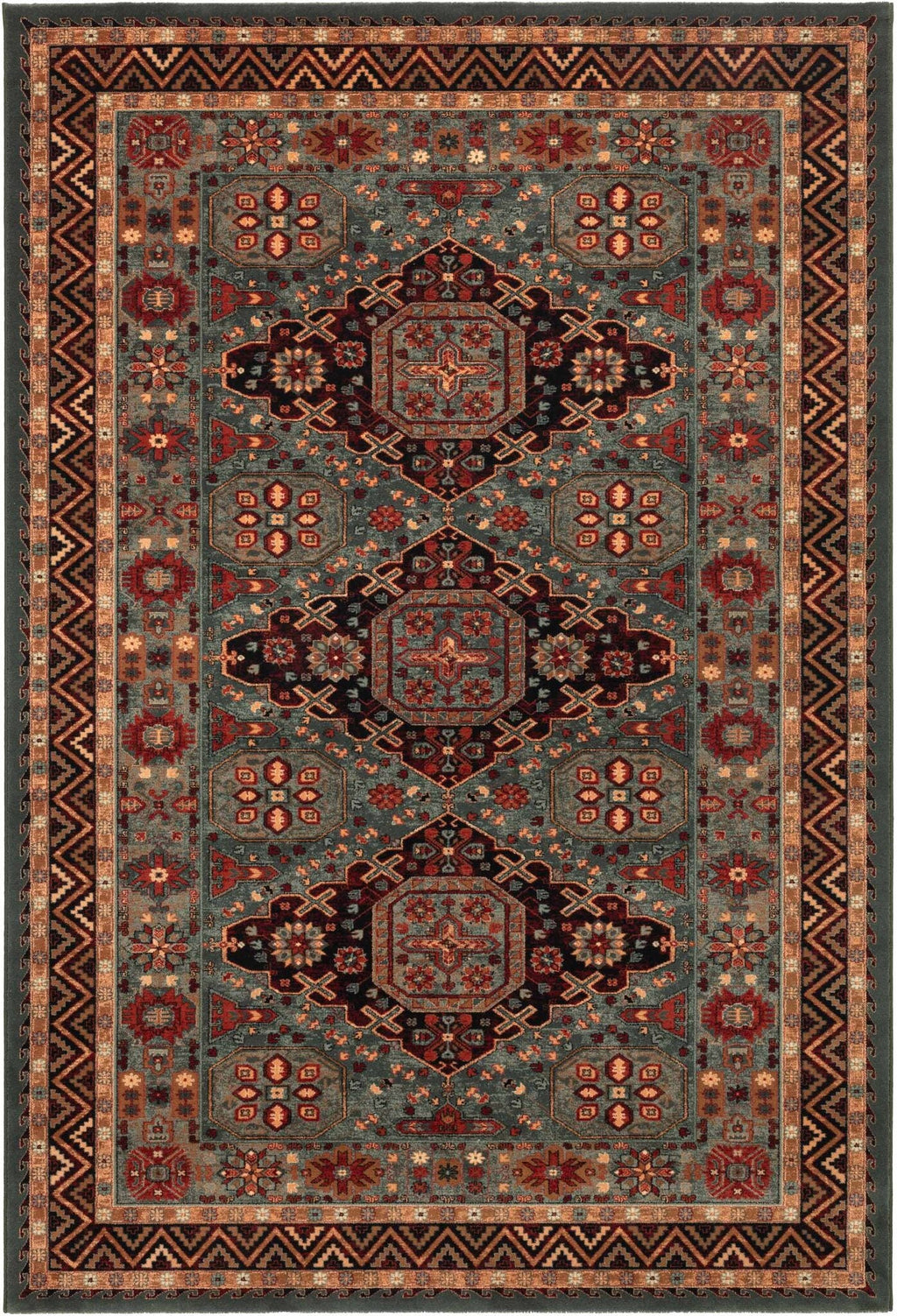 Kashqai Kazak Triple Medallion Green Rug
