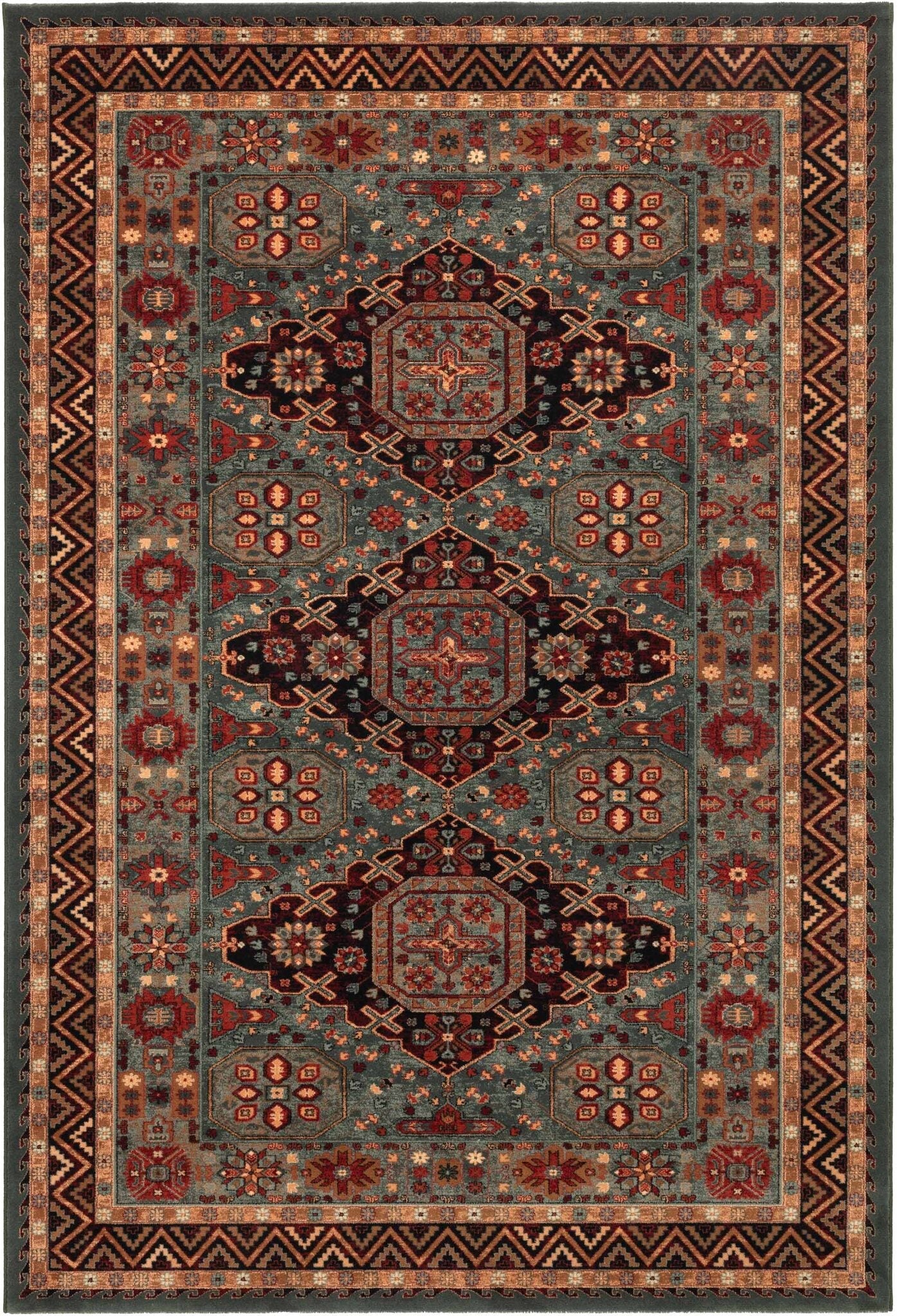 Kashqai Kazak Triple Medallion Green Rug