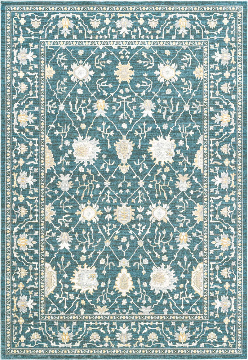 Paprika Faded Floral Blue Rug