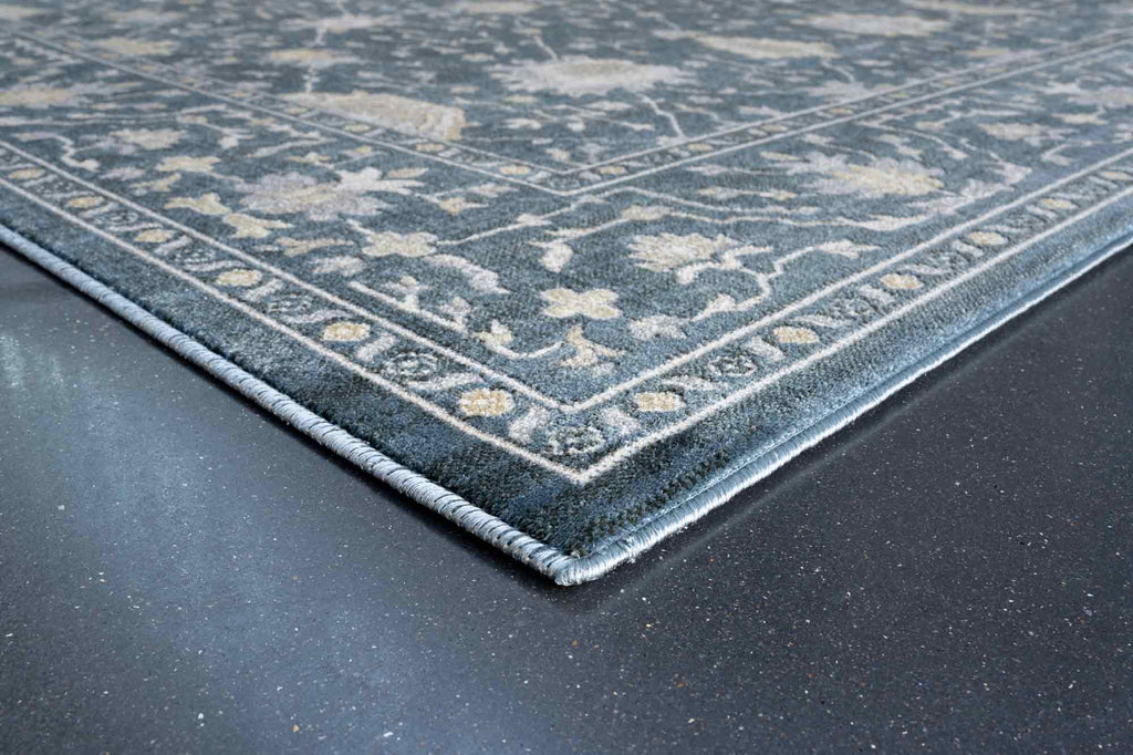 Paprika Faded Floral Blue Rug