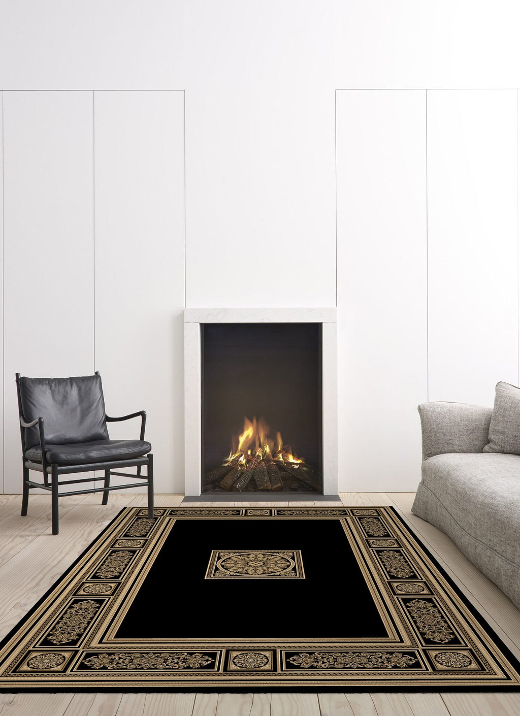 Da Vinci Aubusson Rosette Black Rug