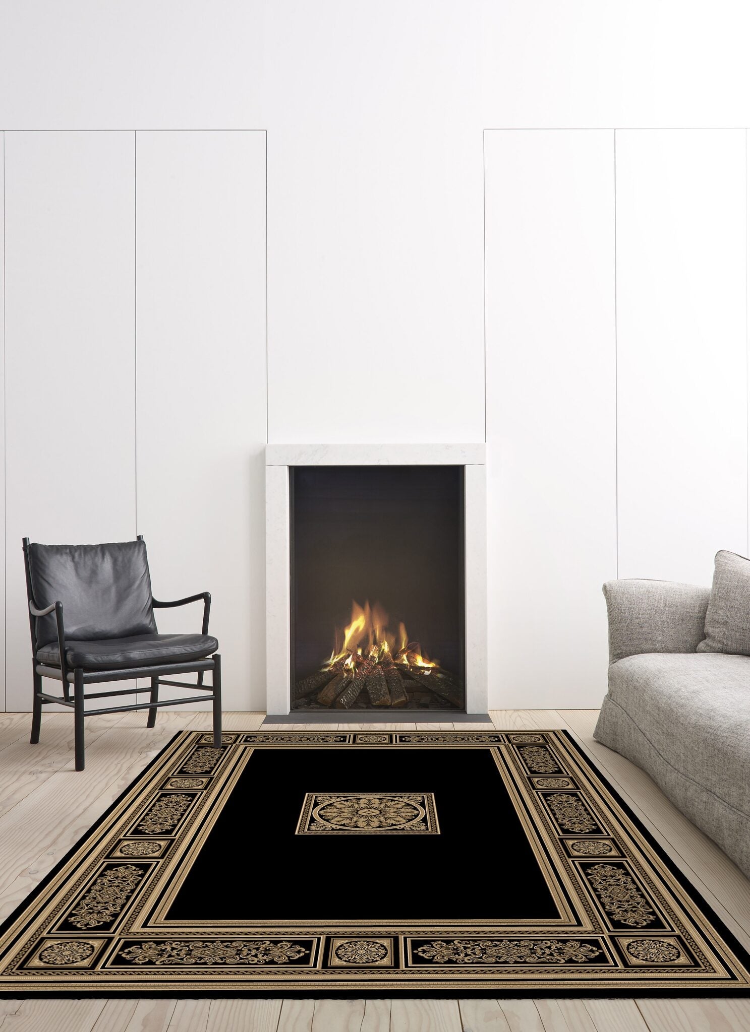 Da Vinci Aubusson Rosette Black Rug