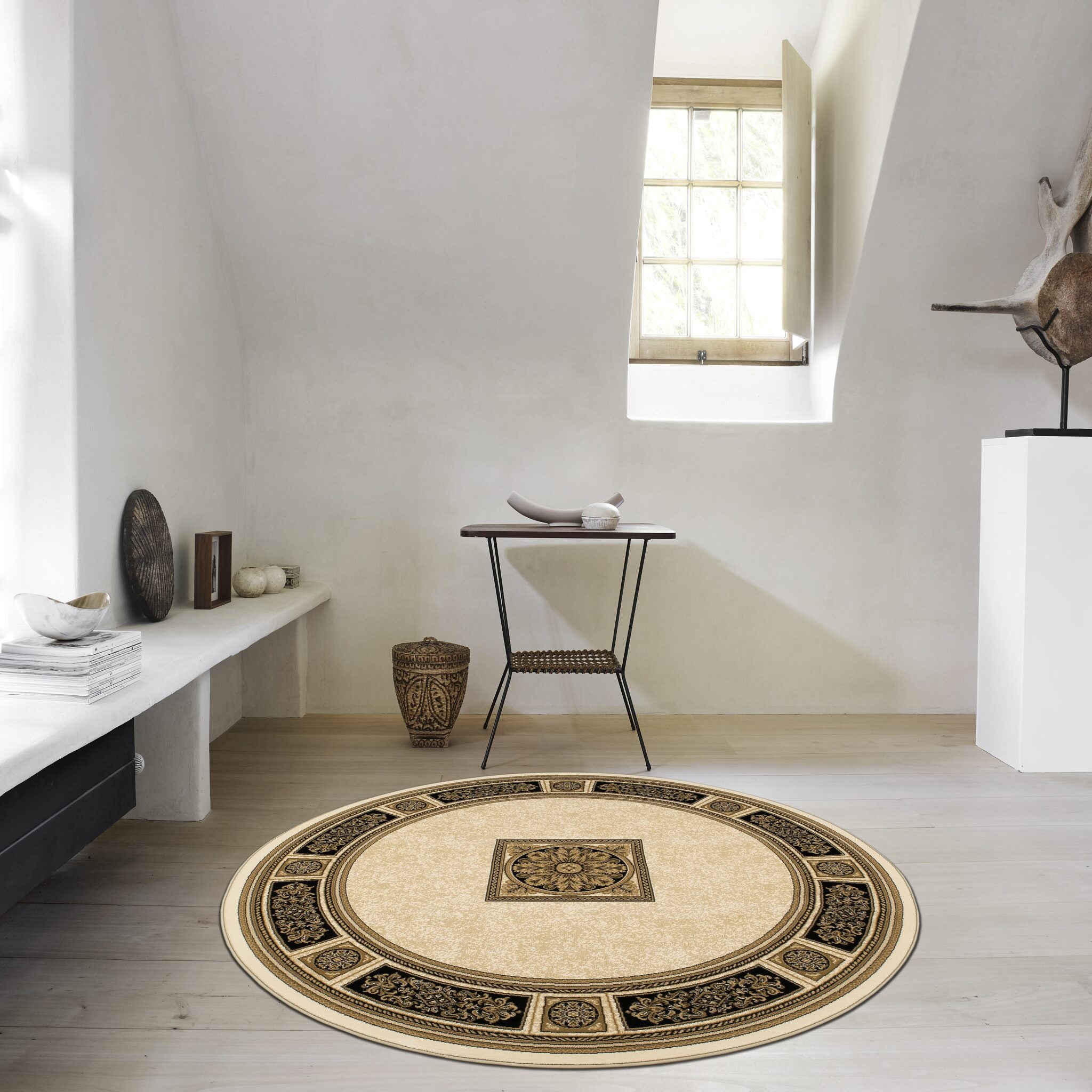 Da Vinci Aubusson Rosette Beige Rug
