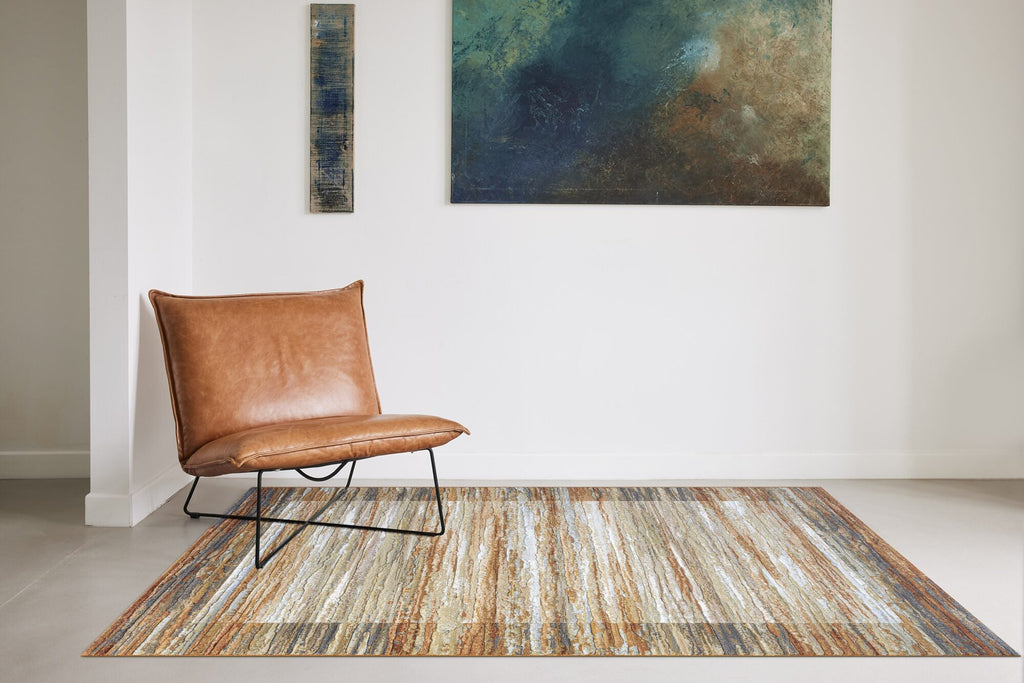 Galleria Bordered Strdata Terracotta Rug