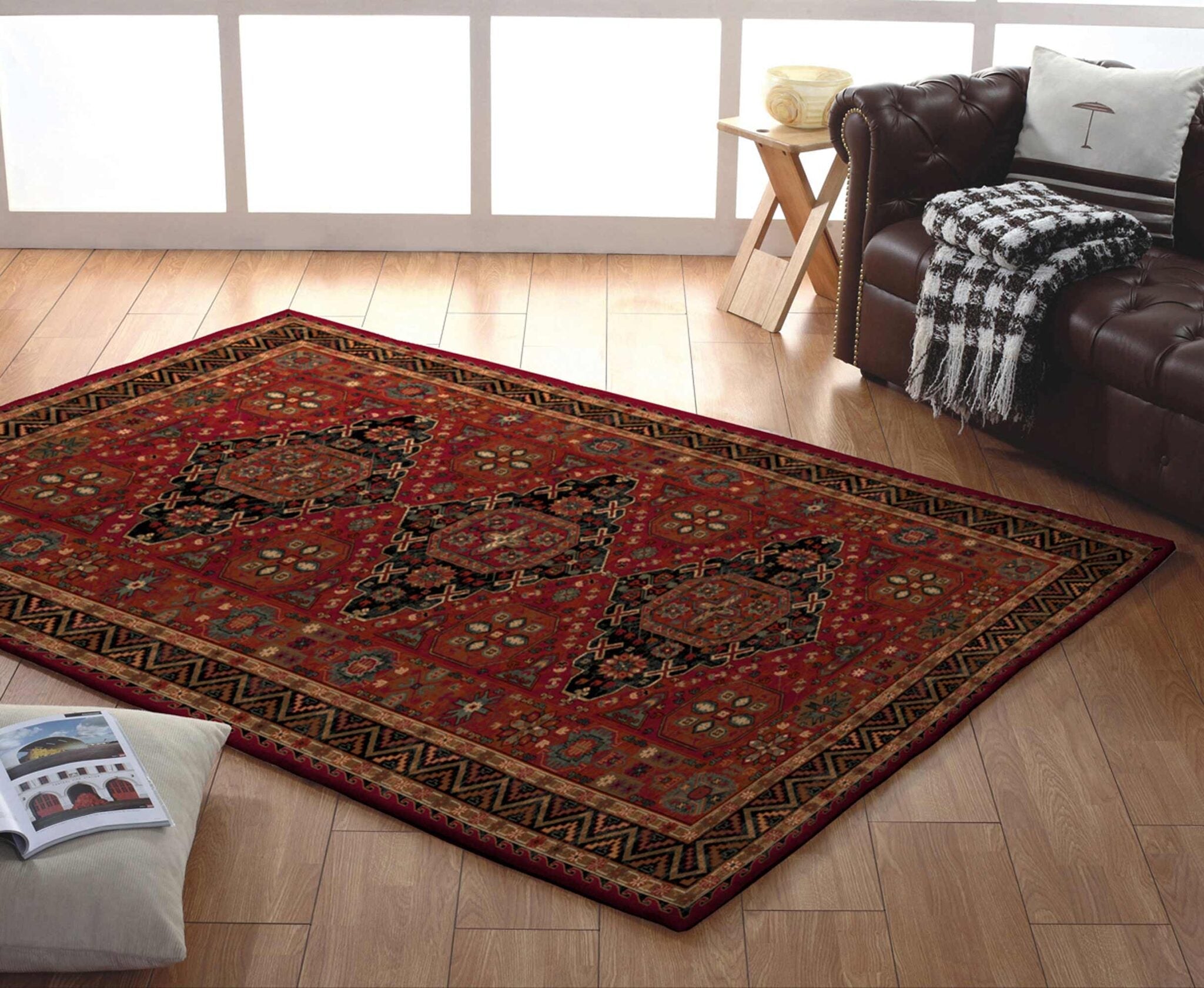 Kashqai Kazak Triple Medallion Terracotta Rug