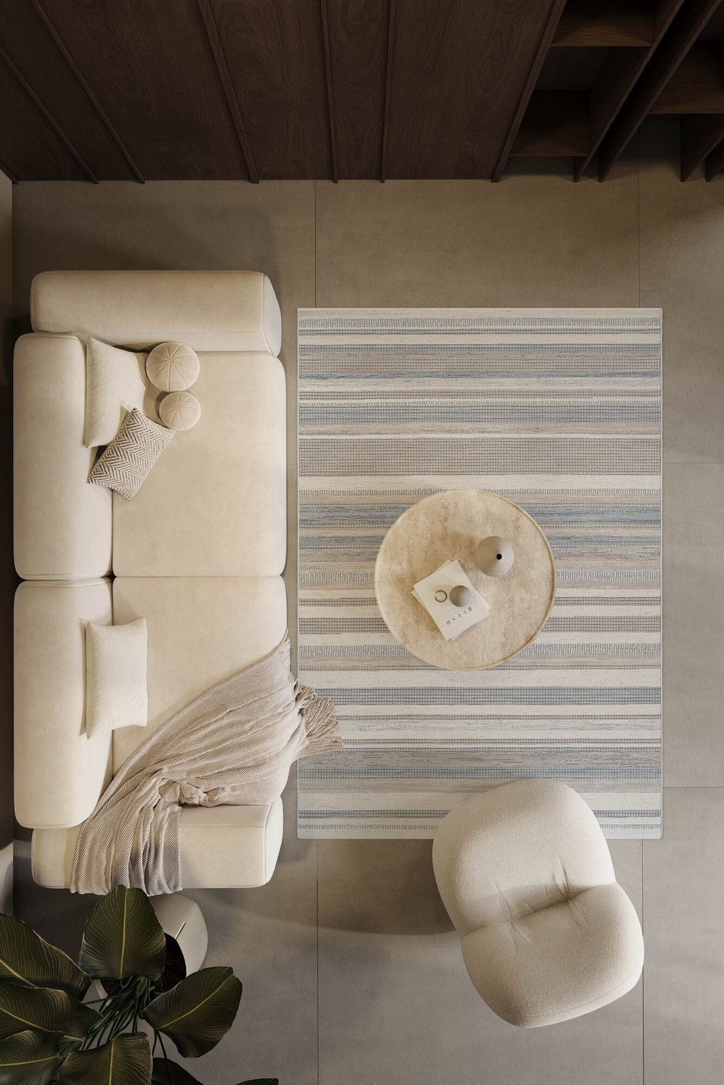 Oslo Hazy Stripe Cream Grey Beige Rug