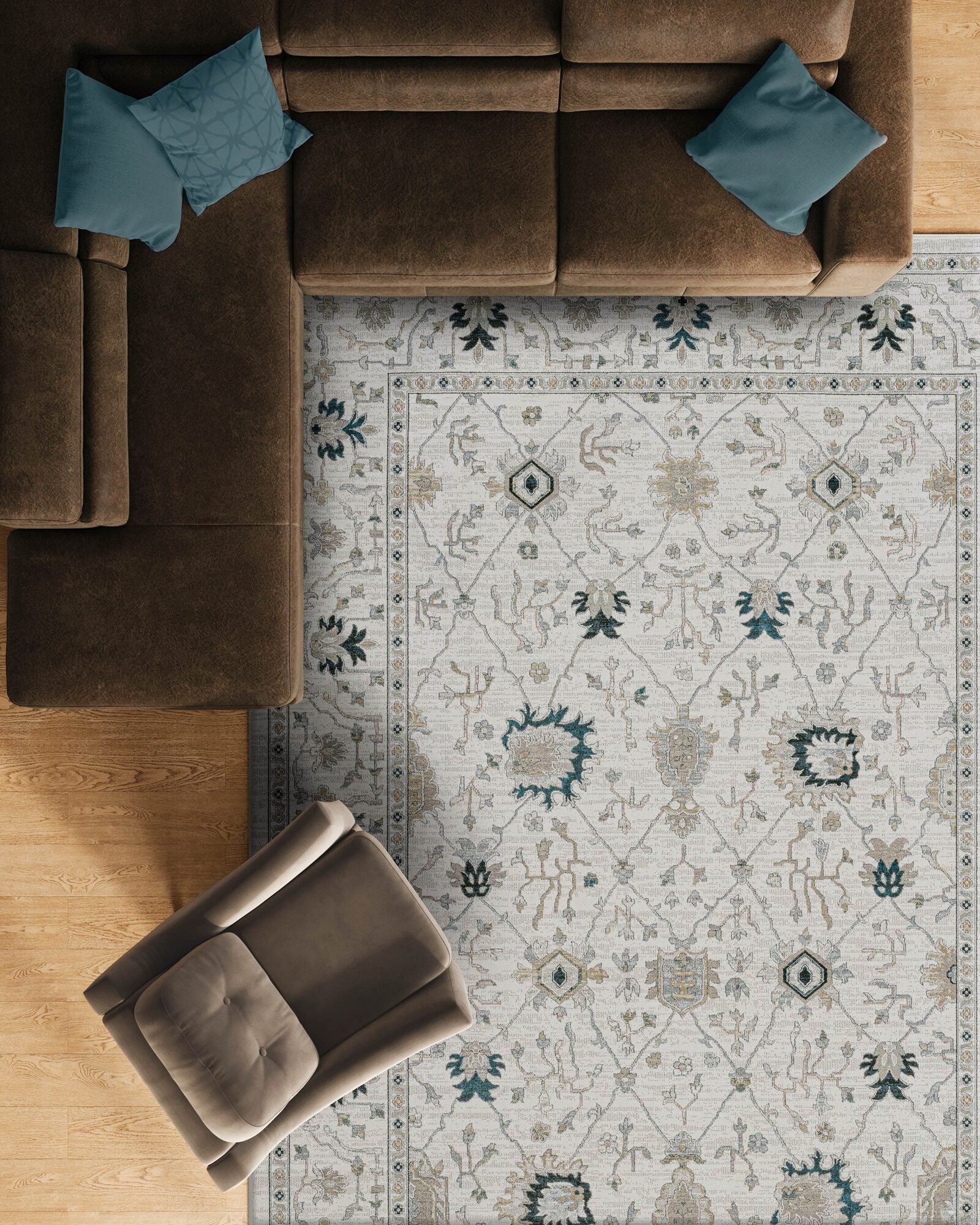 Paprika Faded Floral Cream Rug