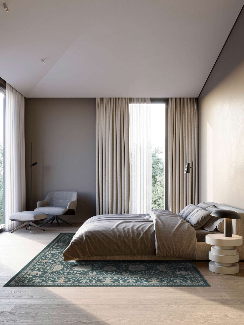 Paprika Faded Floral Blue Rug
