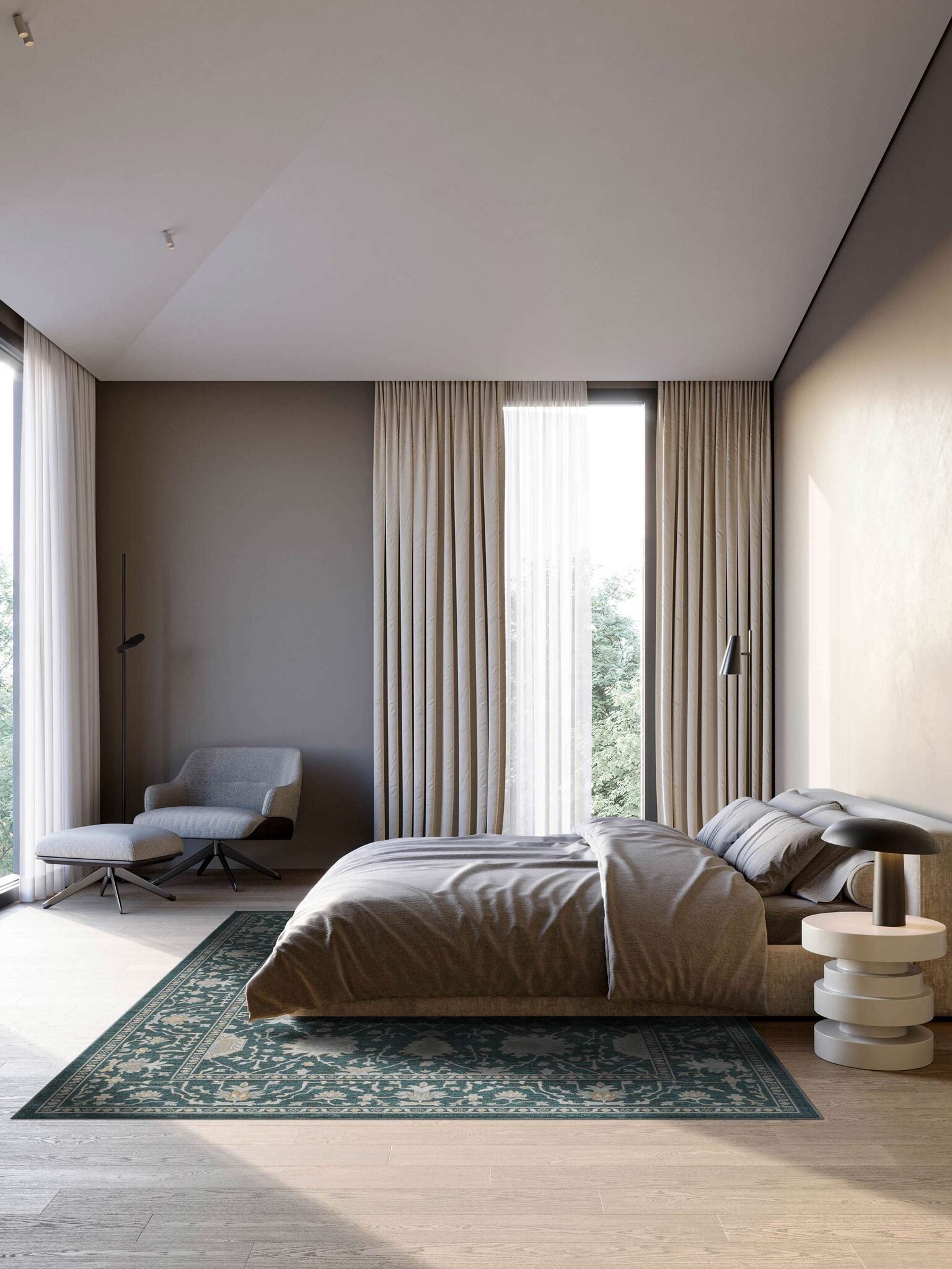 Paprika Faded Floral Blue Rug