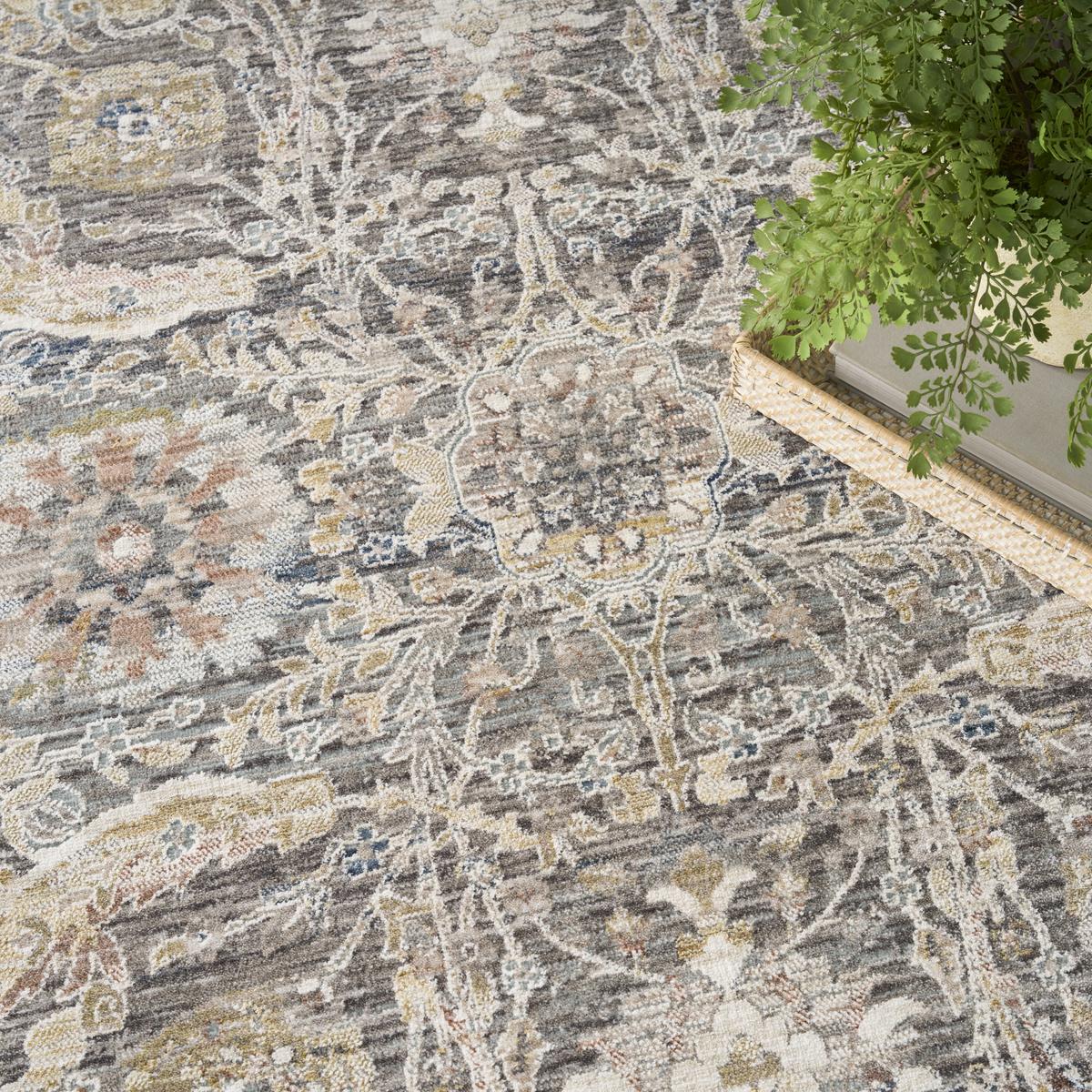 Antique Fusion Floral Lattice Charcoal Multicolour Rug