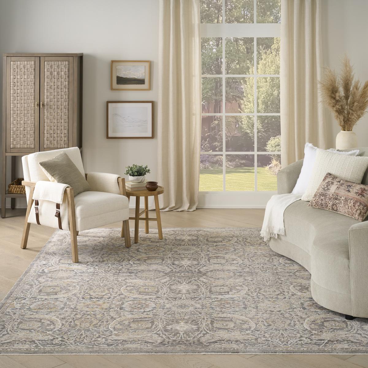 Antique Fusion Floral Lattice Charcoal Multicolour Rug