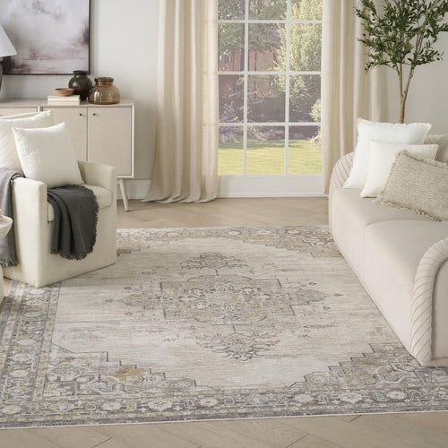 Antique Fusion Medallion Ivory Charcoal Rug