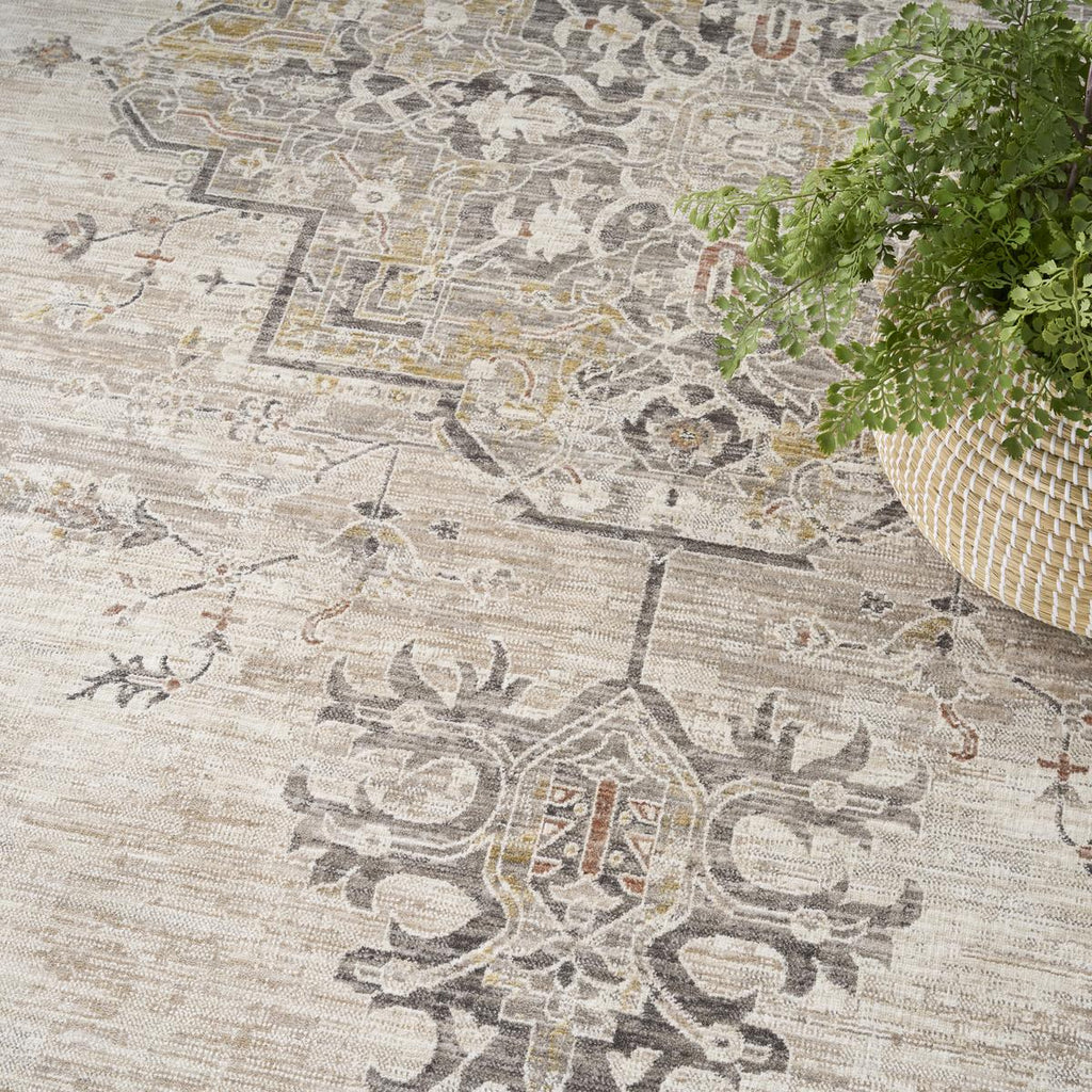 Antique Fusion Medallion Ivory Charcoal Rug