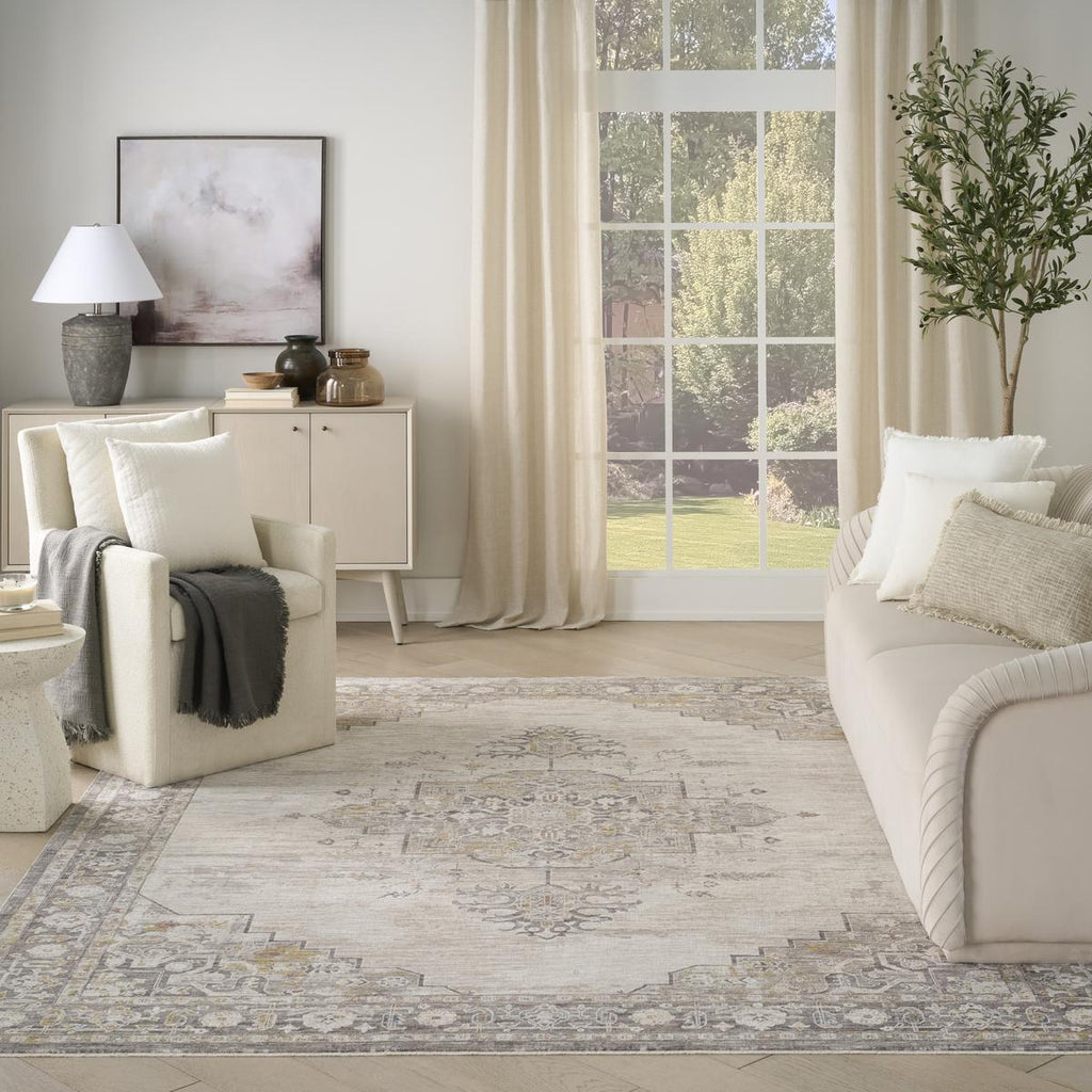 Antique Fusion Medallion Ivory Charcoal Rug