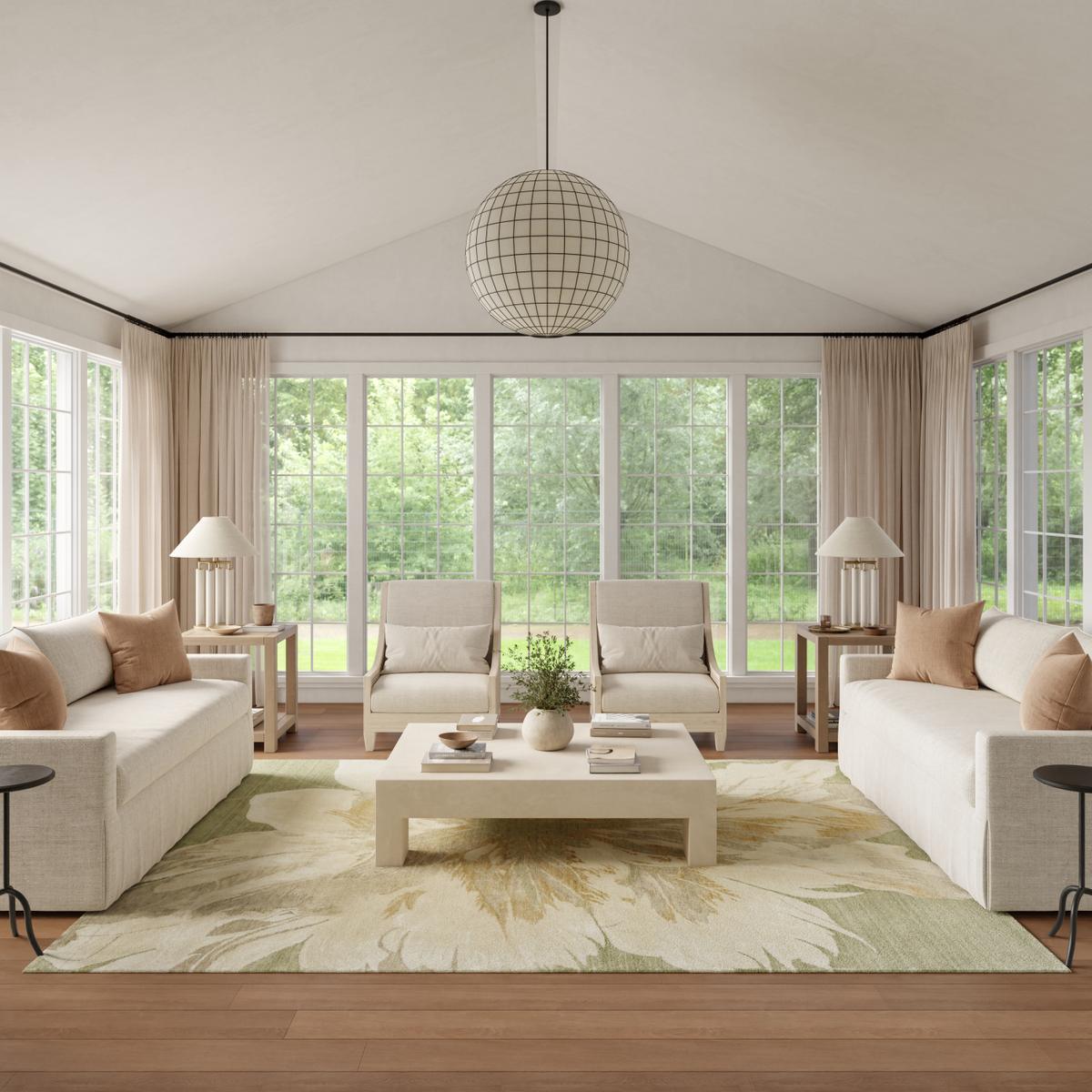 Brushlight Bloom Green Ivory Rug