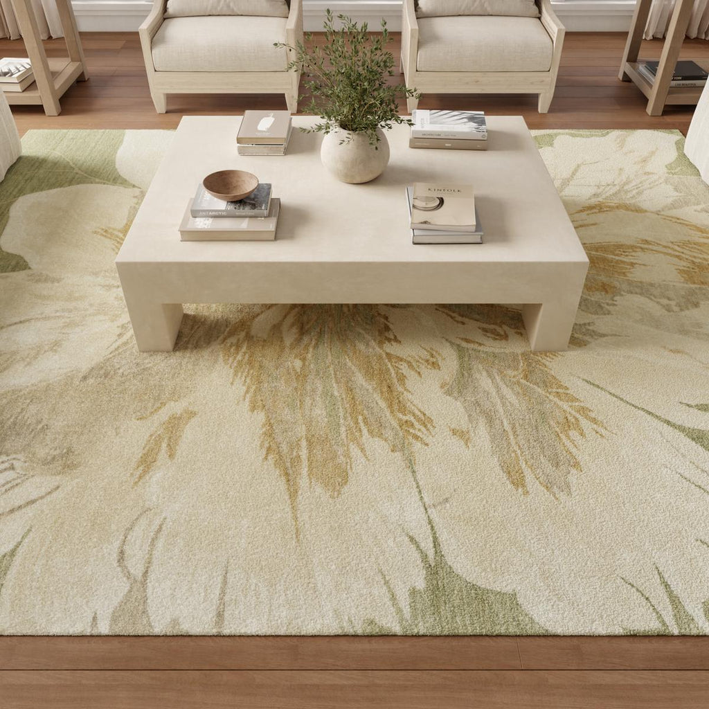 Brushlight Bloom Green Ivory Rug