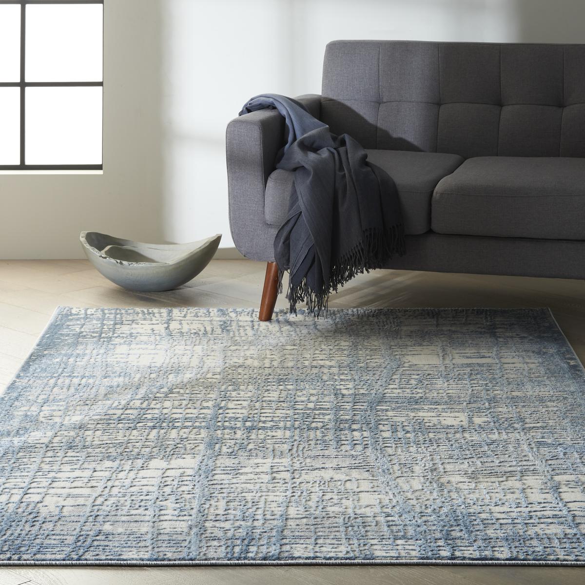 Calvin Klein Rush Crosshatch Ivory Blue Rug