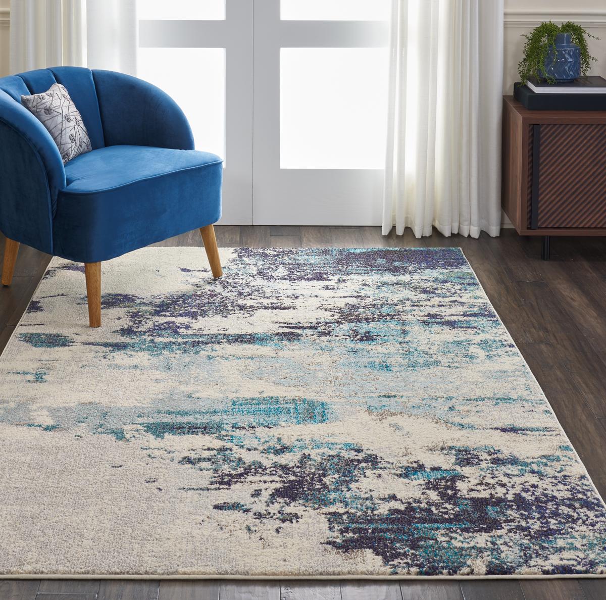 Celestial Cascade Ivory Teal Blue Rug