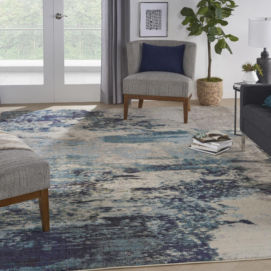 Celestial Cascade Ivory Teal Blue Rug
