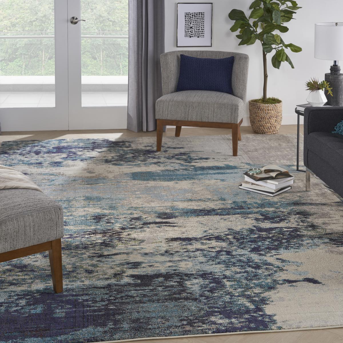 Celestial Cascade Ivory Teal Blue Rug