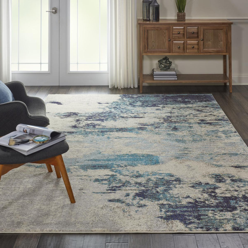 Celestial Cascade Ivory Teal Blue Rug