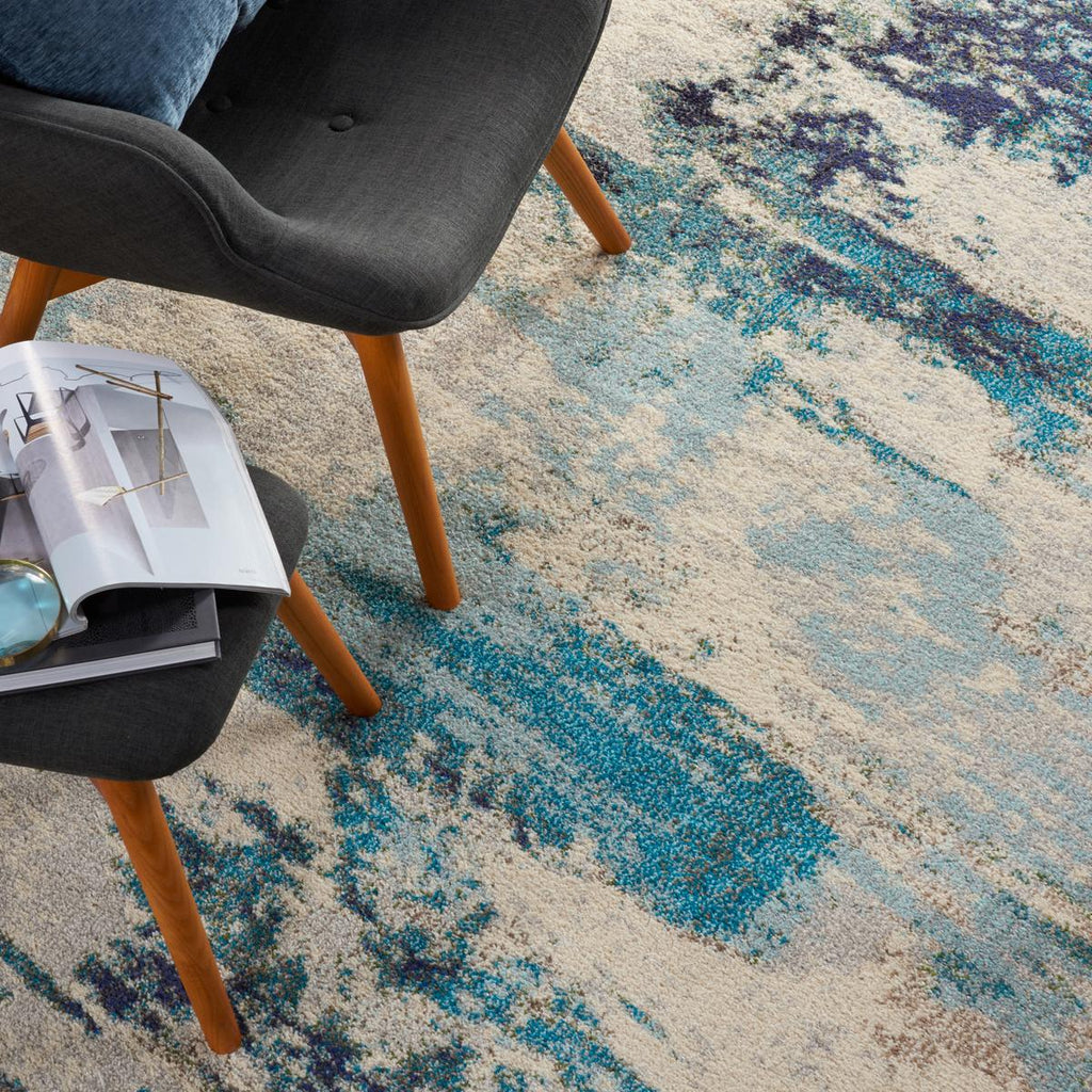 Celestial Cascade Ivory Teal Blue Rug