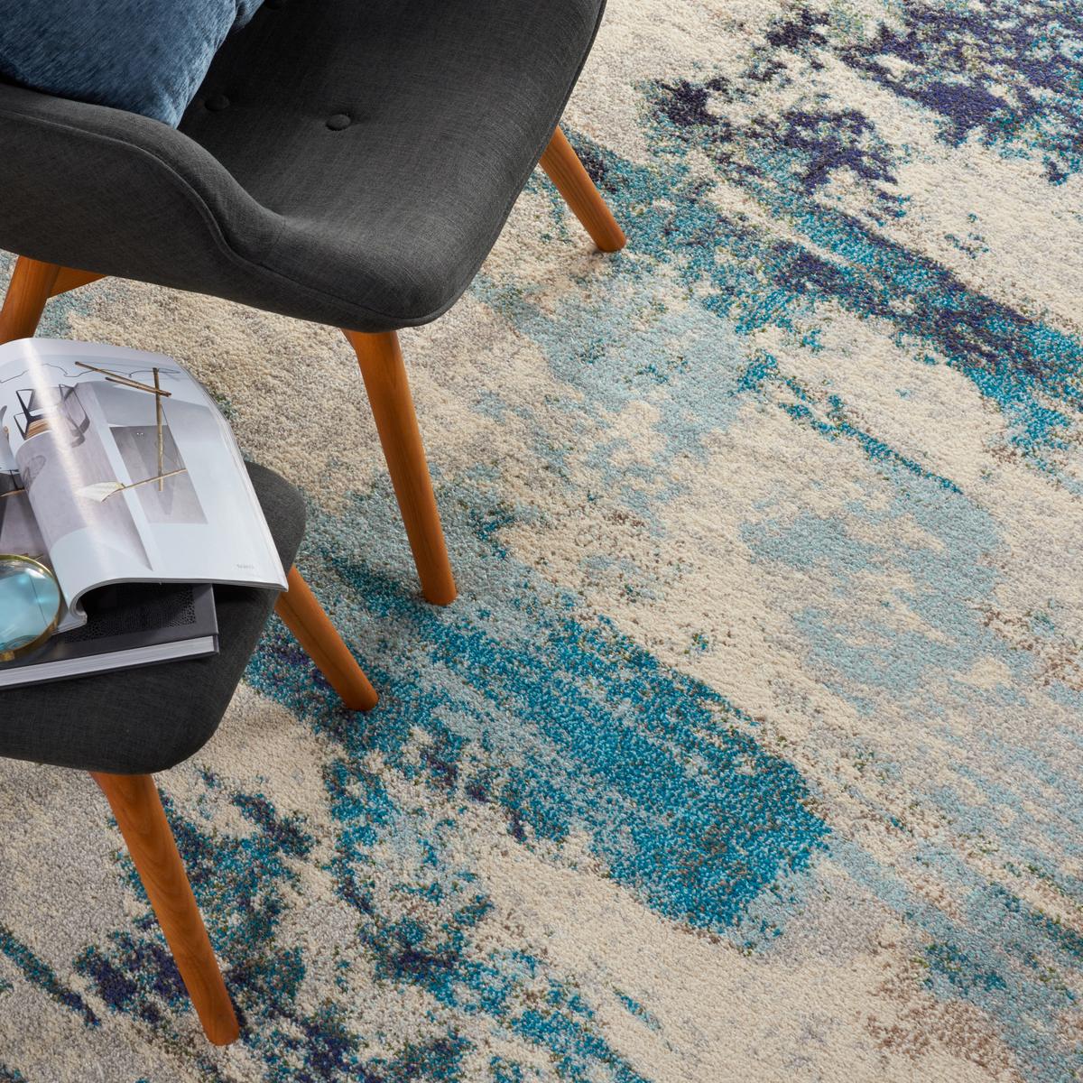 Celestial Cascade Ivory Teal Blue Rug