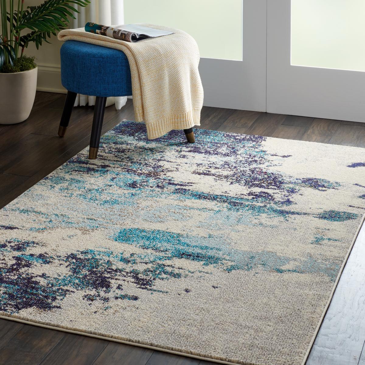 Celestial Cascade Ivory Teal Blue Rug