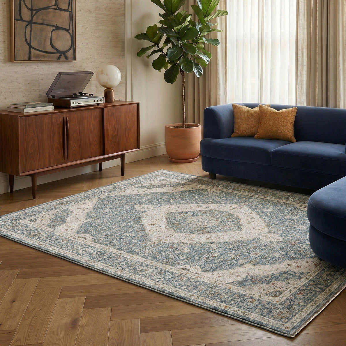 Comila Medallion Light Blue Rug