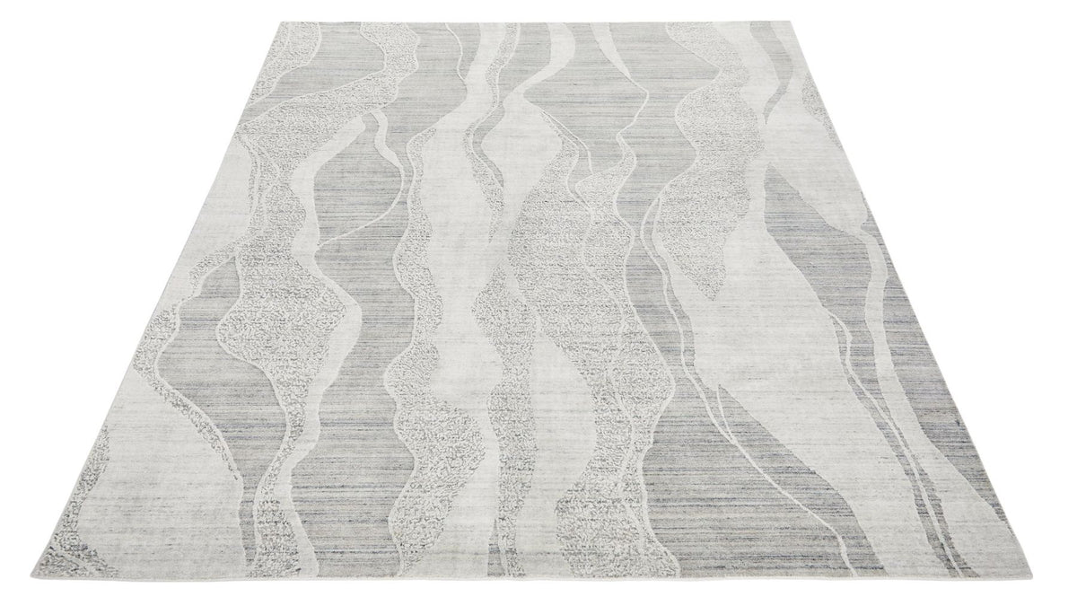 Dune Viscose Wave White Light Blue Rug