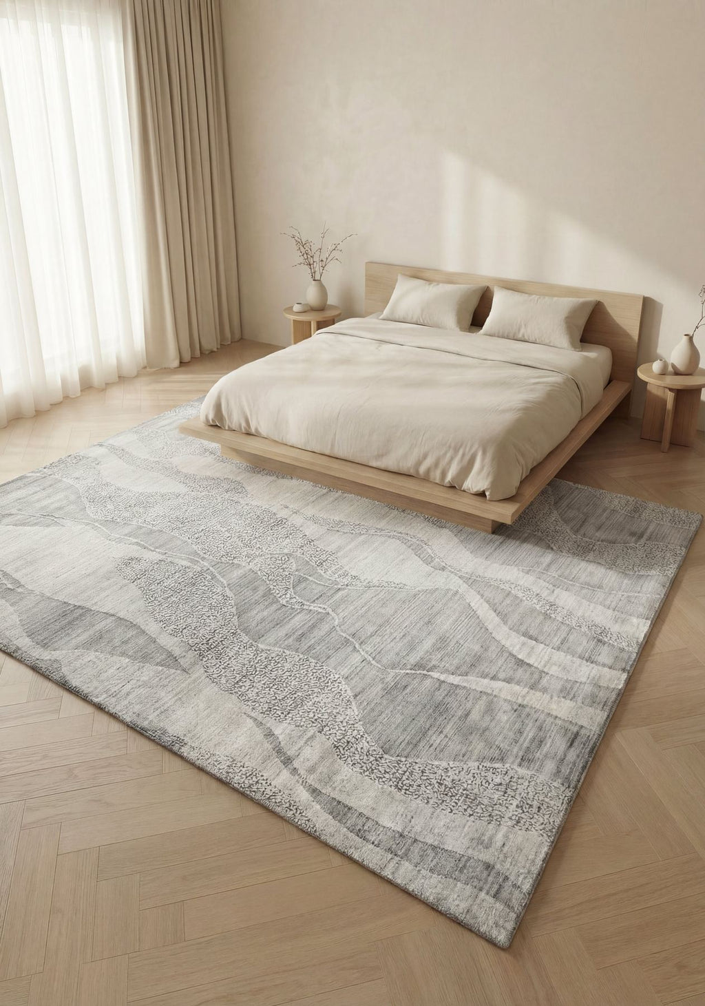 Dune Viscose Wave White Light Blue Rug