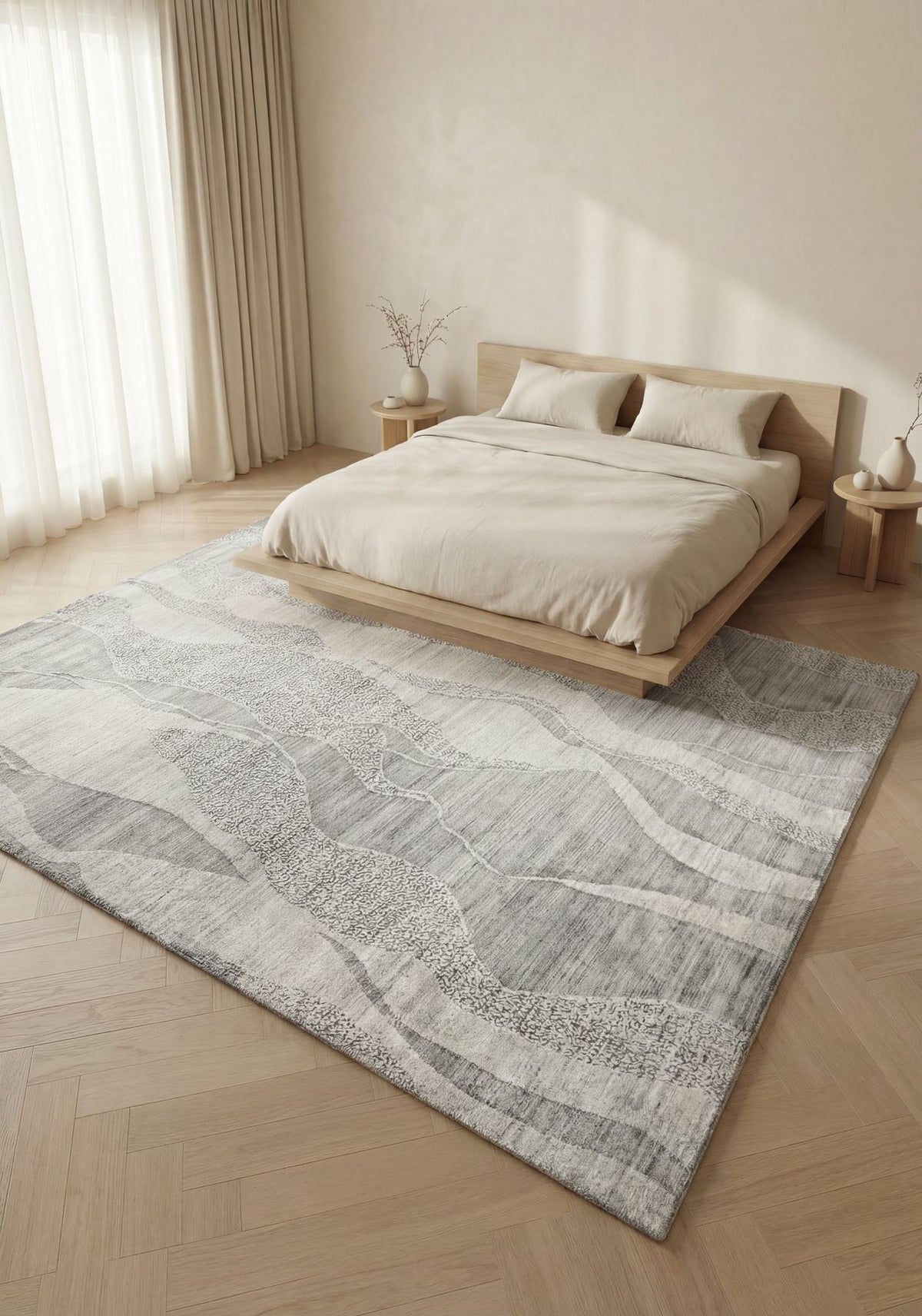 Dune Viscose Wave White Light Blue Rug