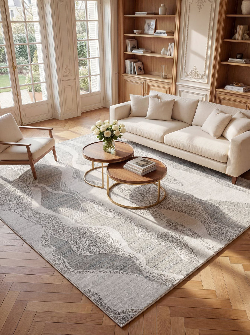 Dune Viscose Wave White Light Blue Rug