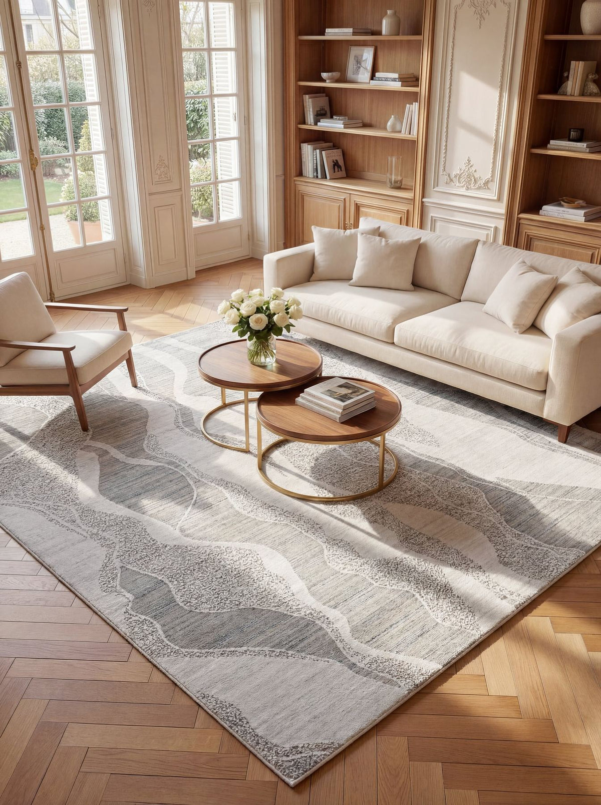 Dune Viscose Wave White Light Blue Rug
