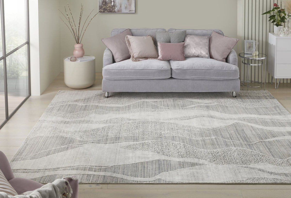 Dune Viscose Wave White Light Blue Rug