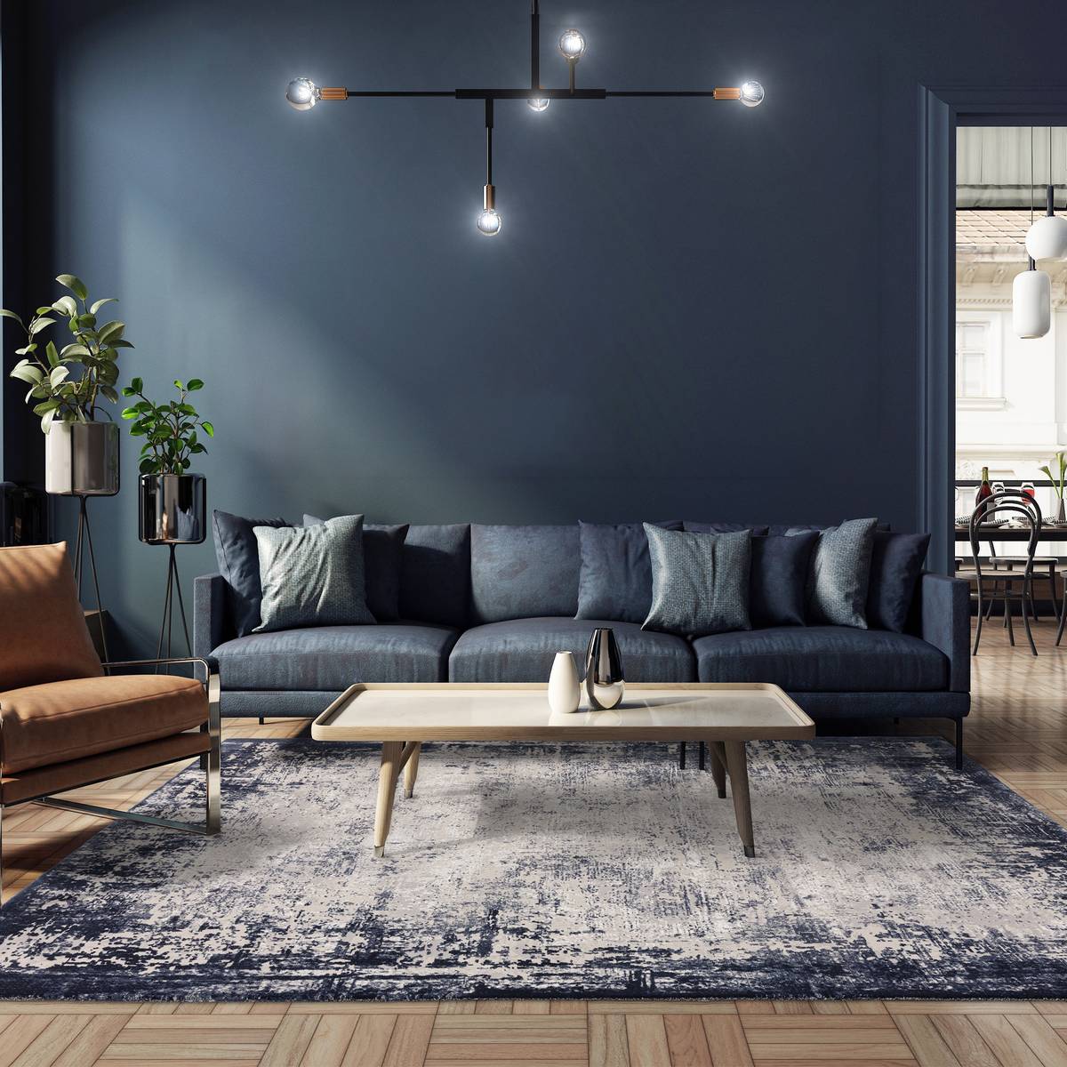 Kuza Border Navy Rug