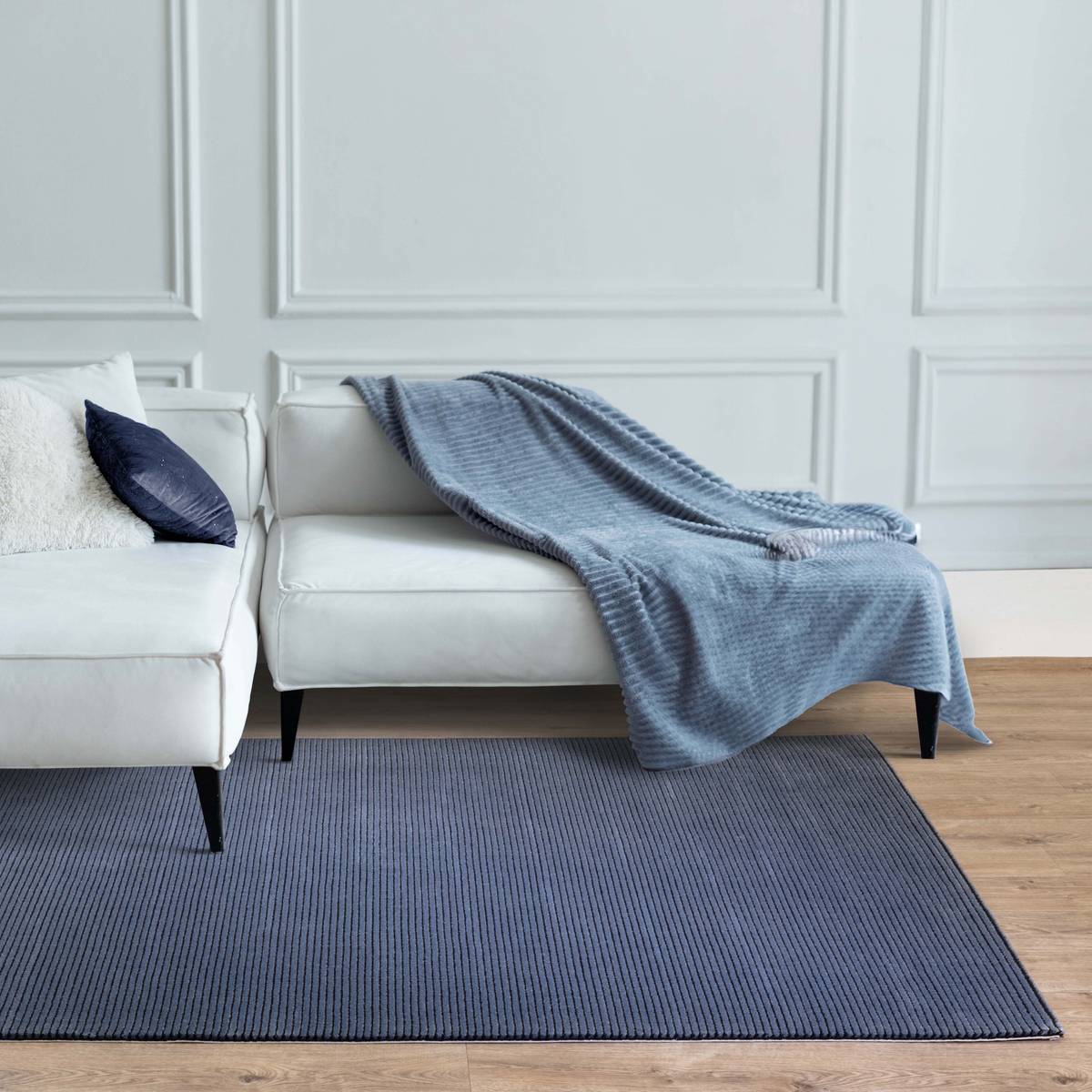 Kuza Plain Stripe Navy Rug