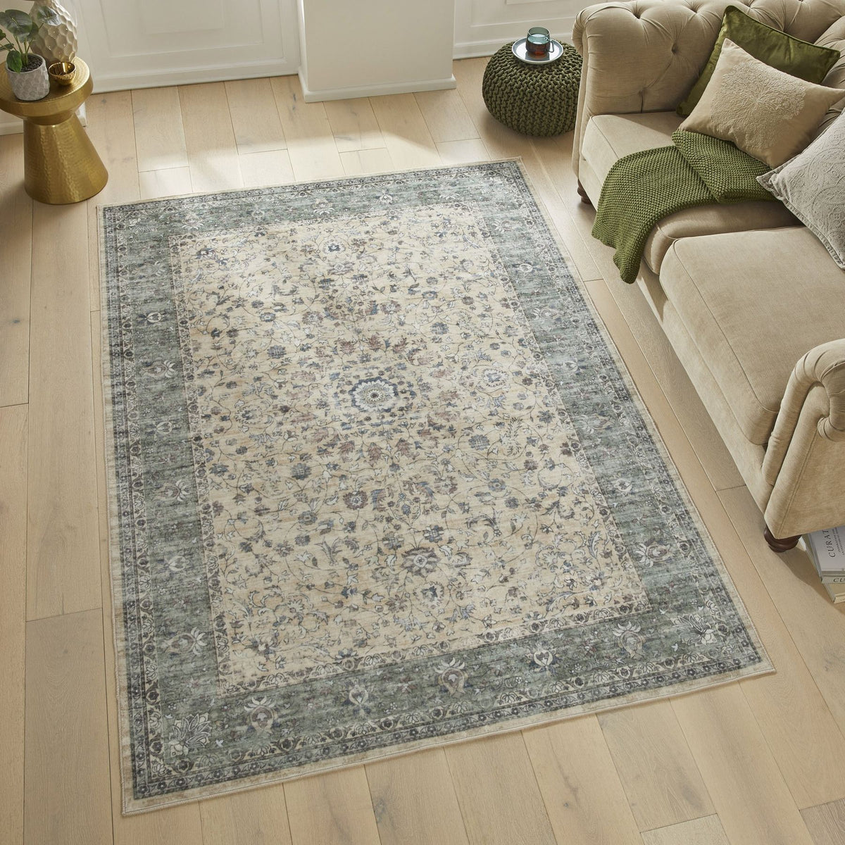 Liberty Washable Classic Cream Green Rug