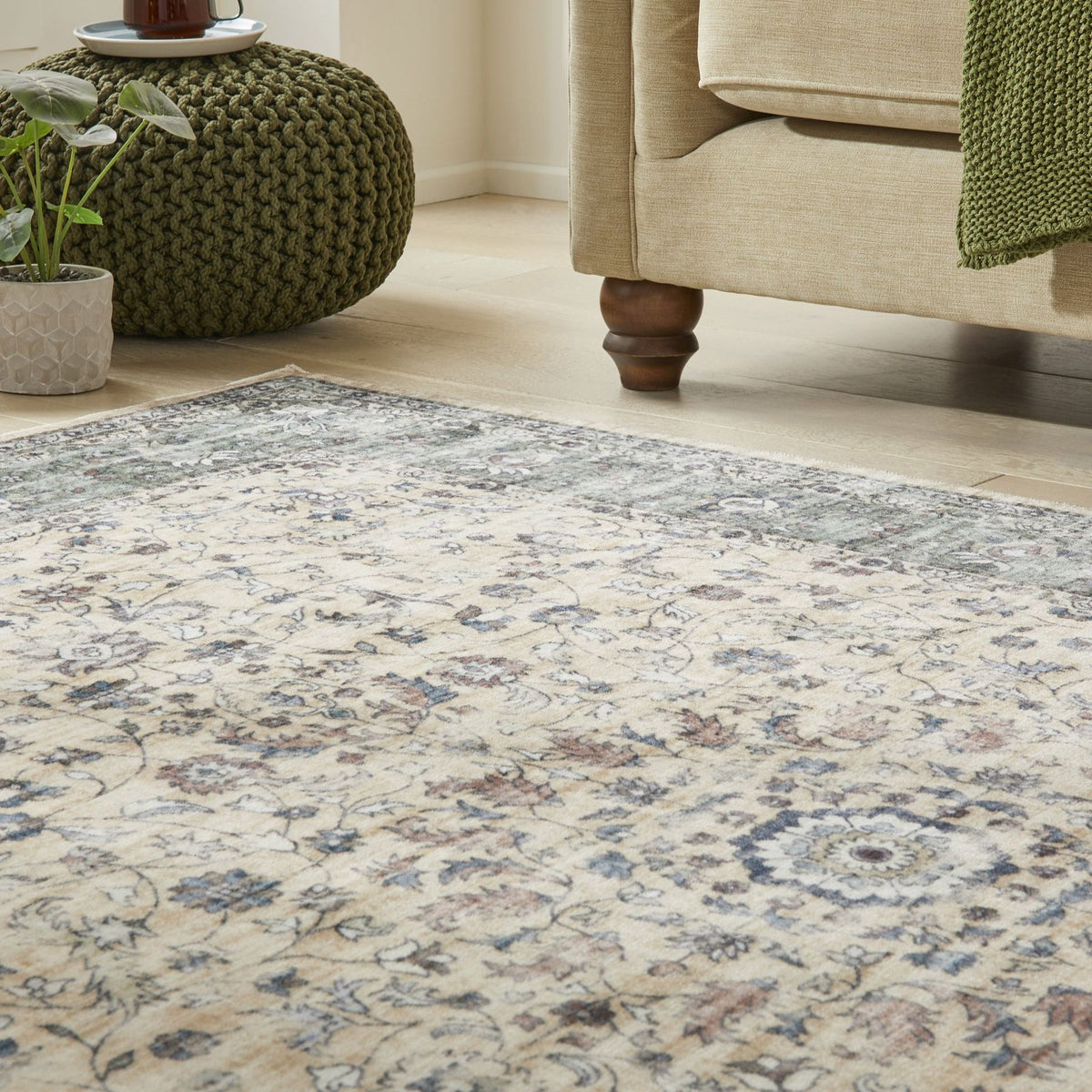 Liberty Washable Classic Cream Green Rug