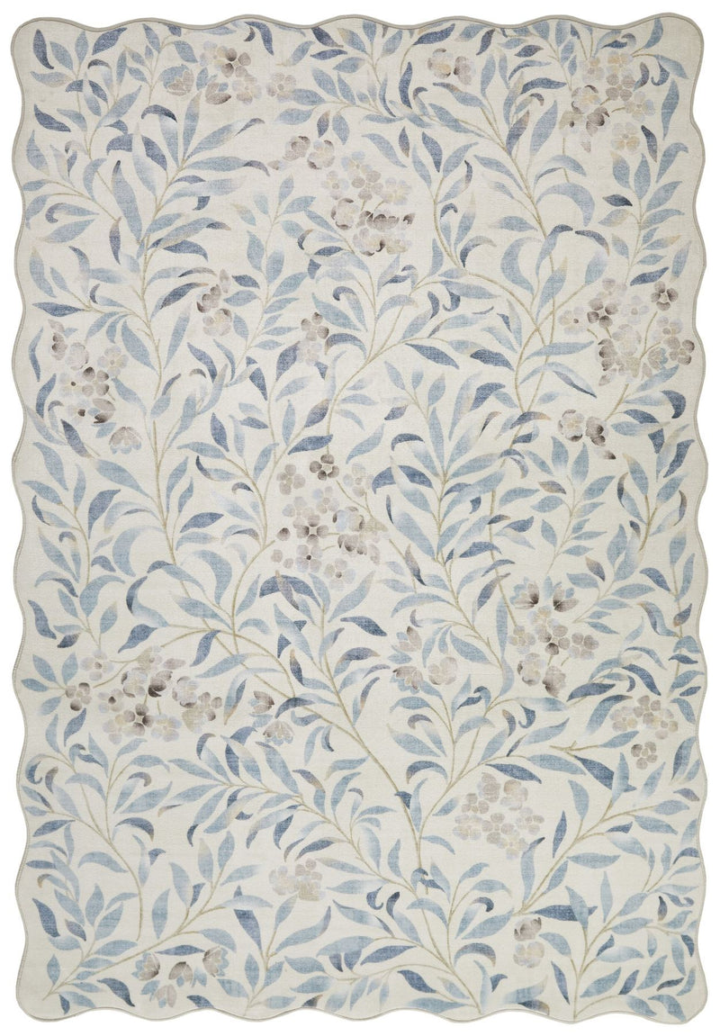 Liberty Washable Floral Ivory Blue Rug